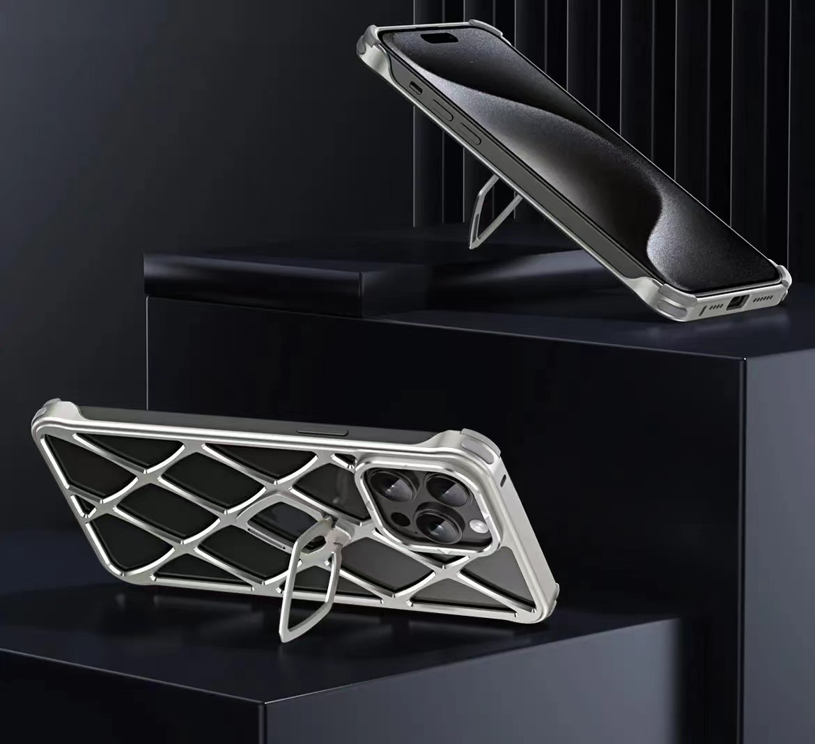 Alloy Diamond Grid Invisible Bracket Mobile Phone Case