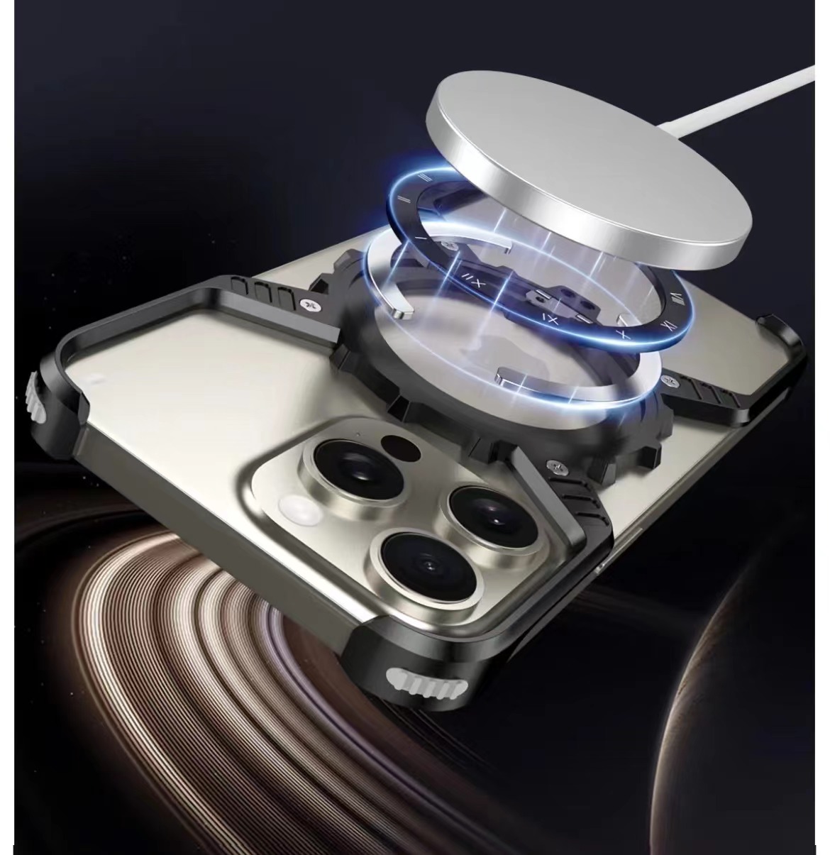 Mechanical Gear Luminous Rotating Bracket Magnetic Phone Case