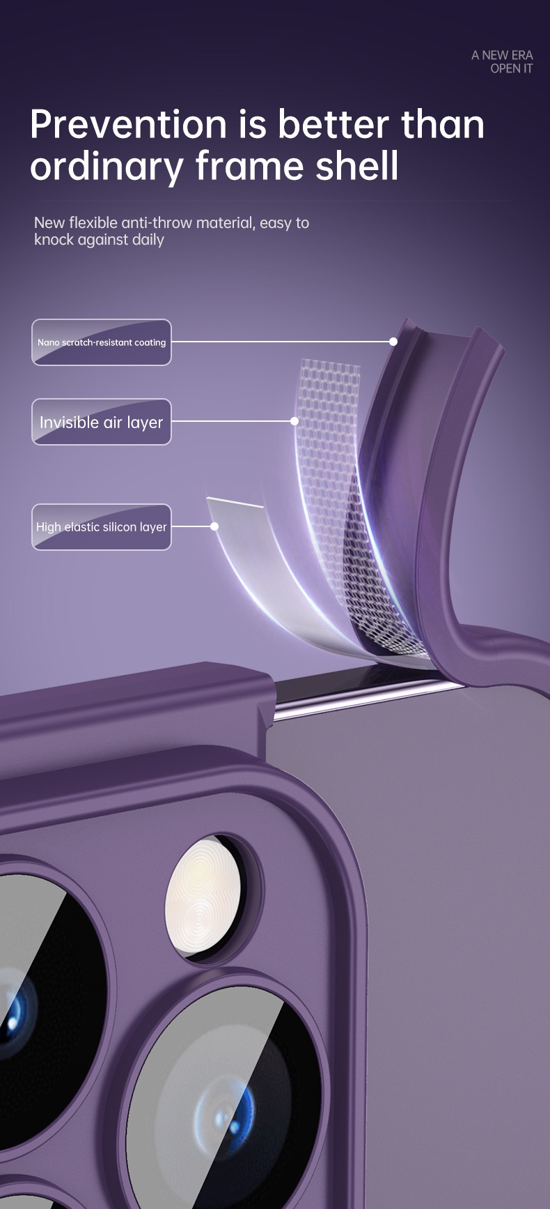 Frameless lens protective phone case