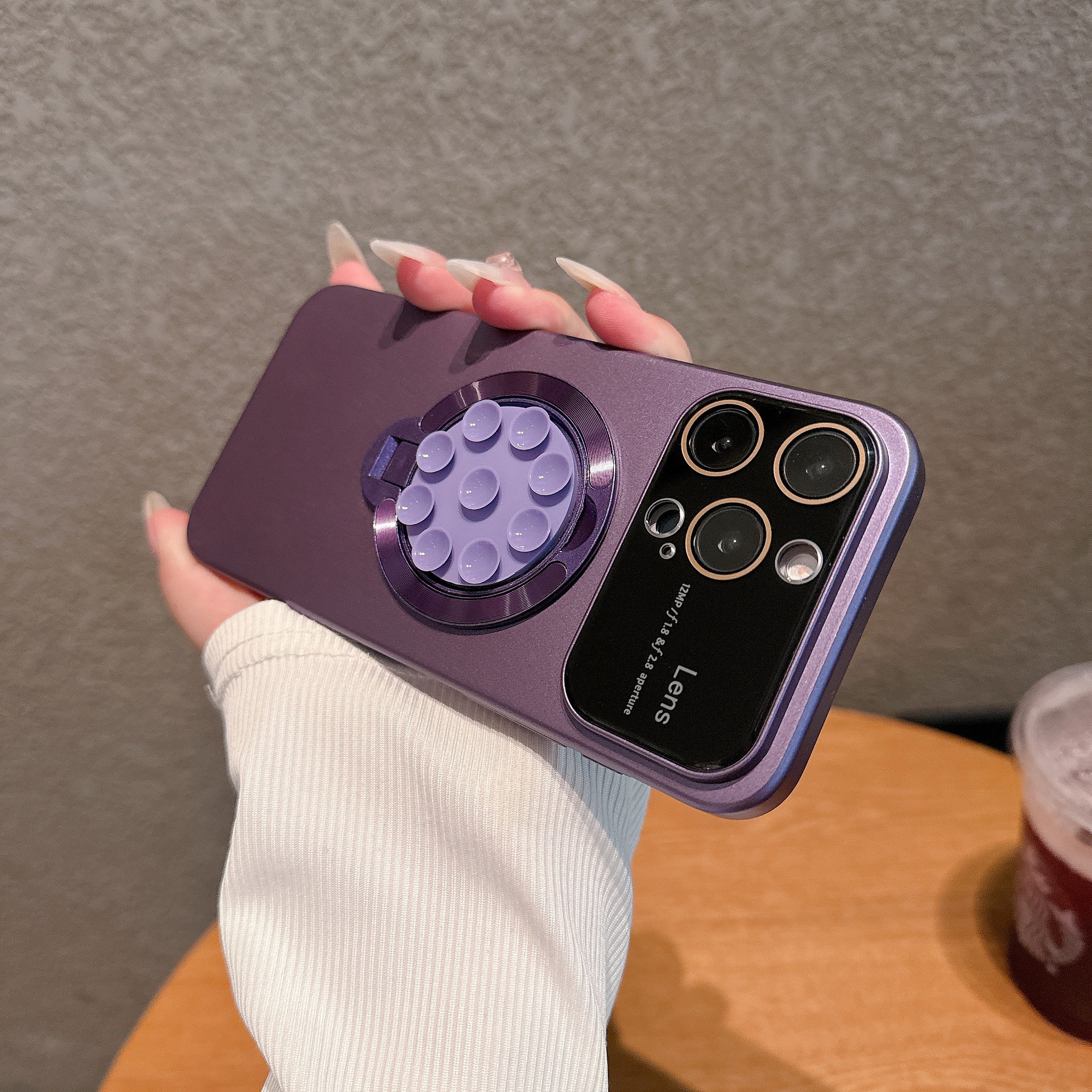 Large window lens protection suction cup magnetic stand phone case