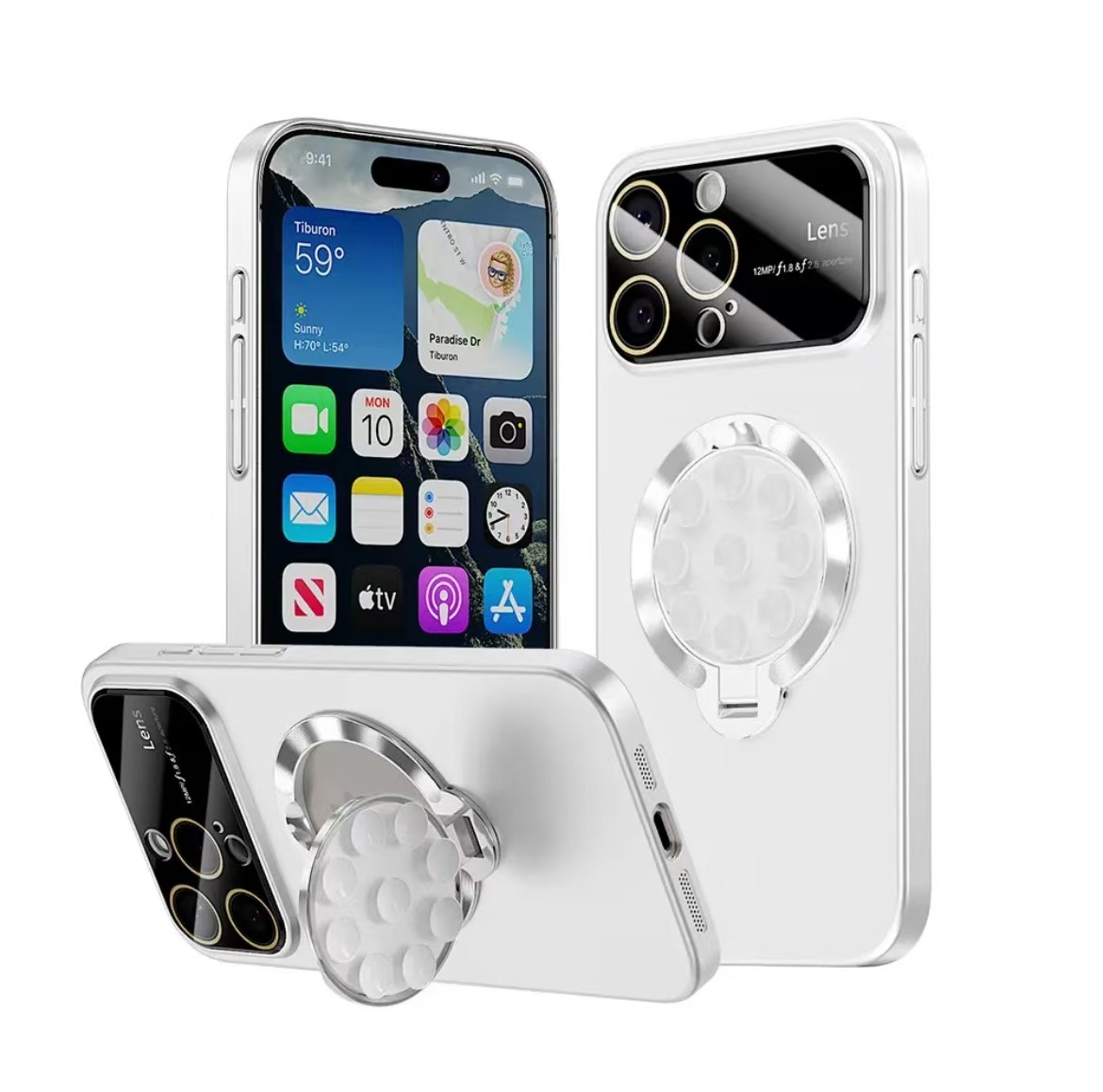 Large window lens protection suction cup magnetic stand phone case
