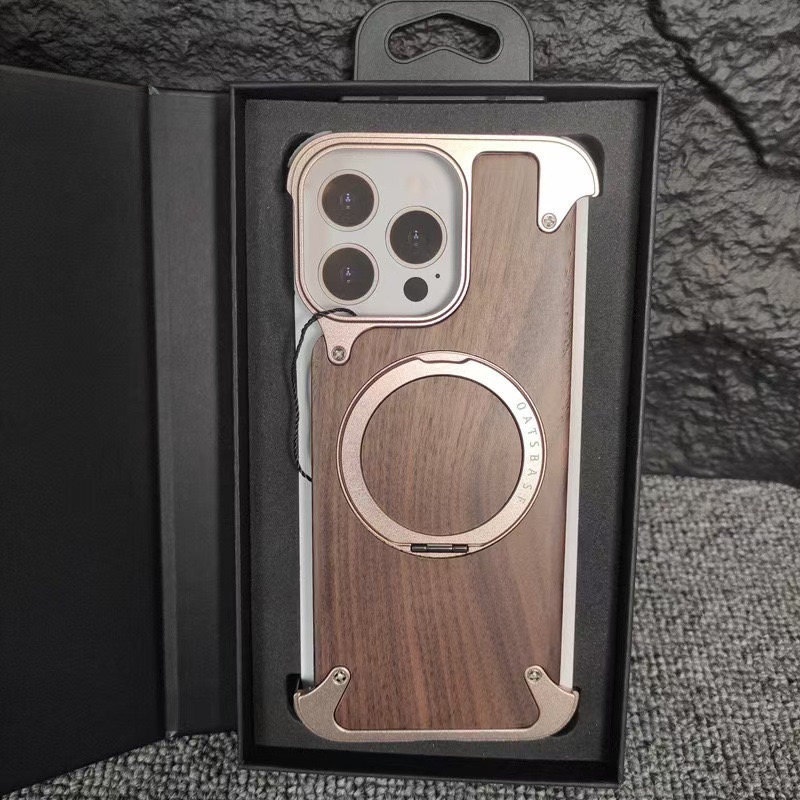 Magnetic Walnut Metal Phone Case