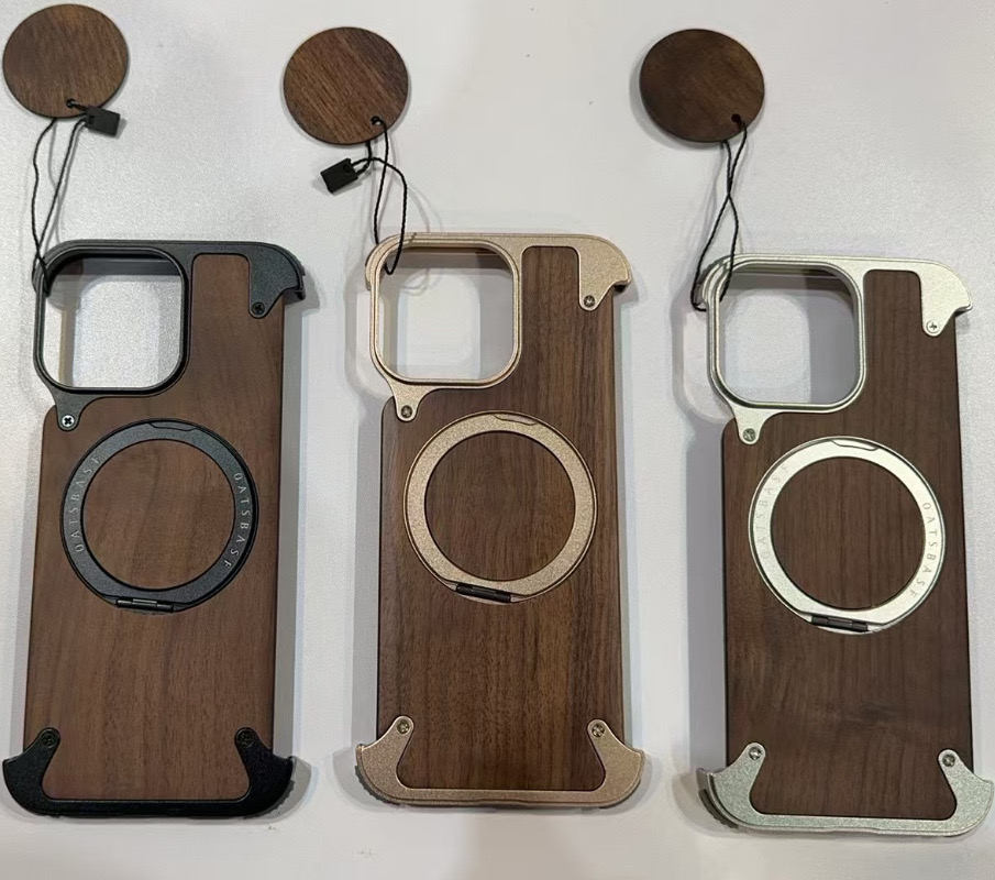 Magnetic Walnut Metal Phone Case