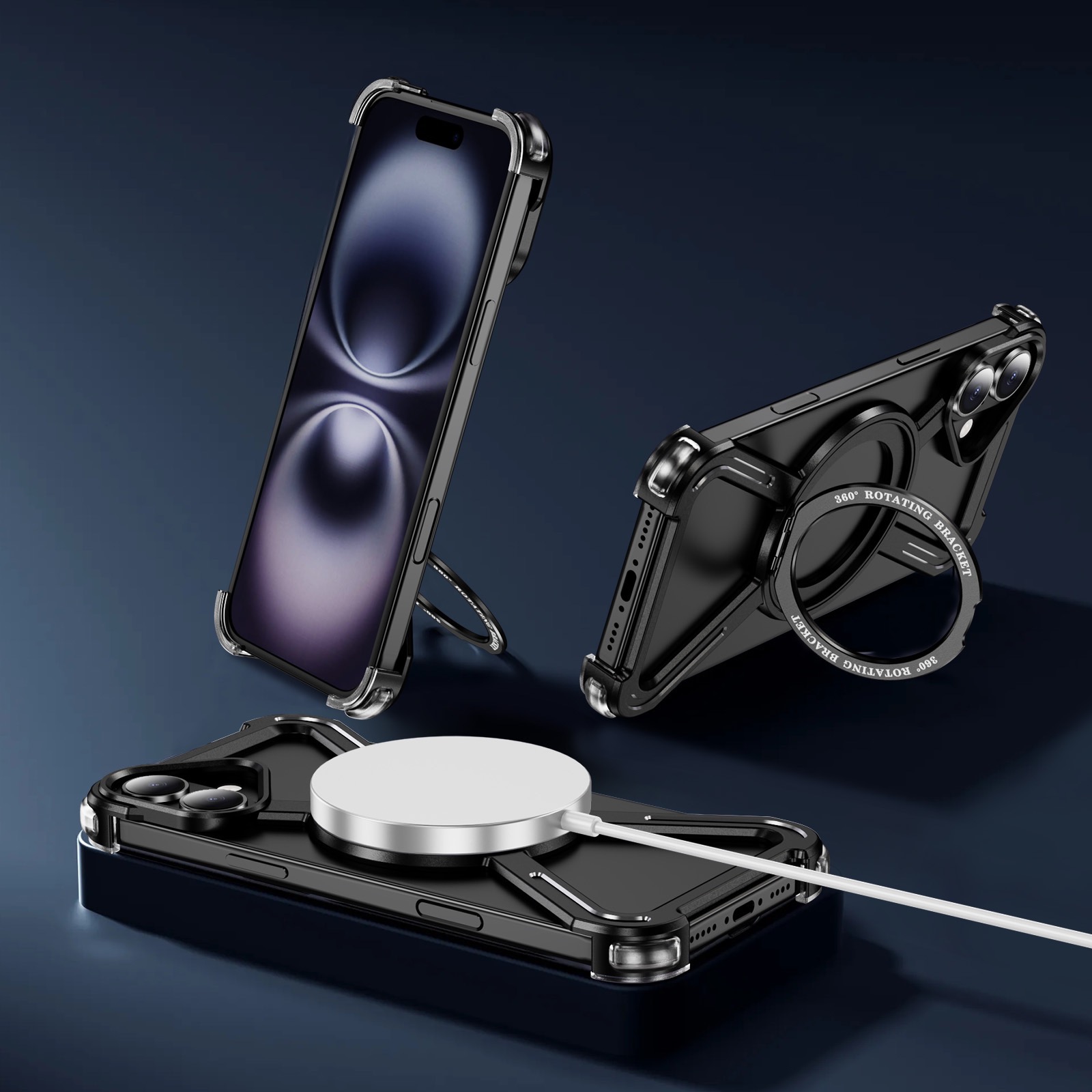 New Skeleton Metal Rotating Bracket Magnetic Phone Case