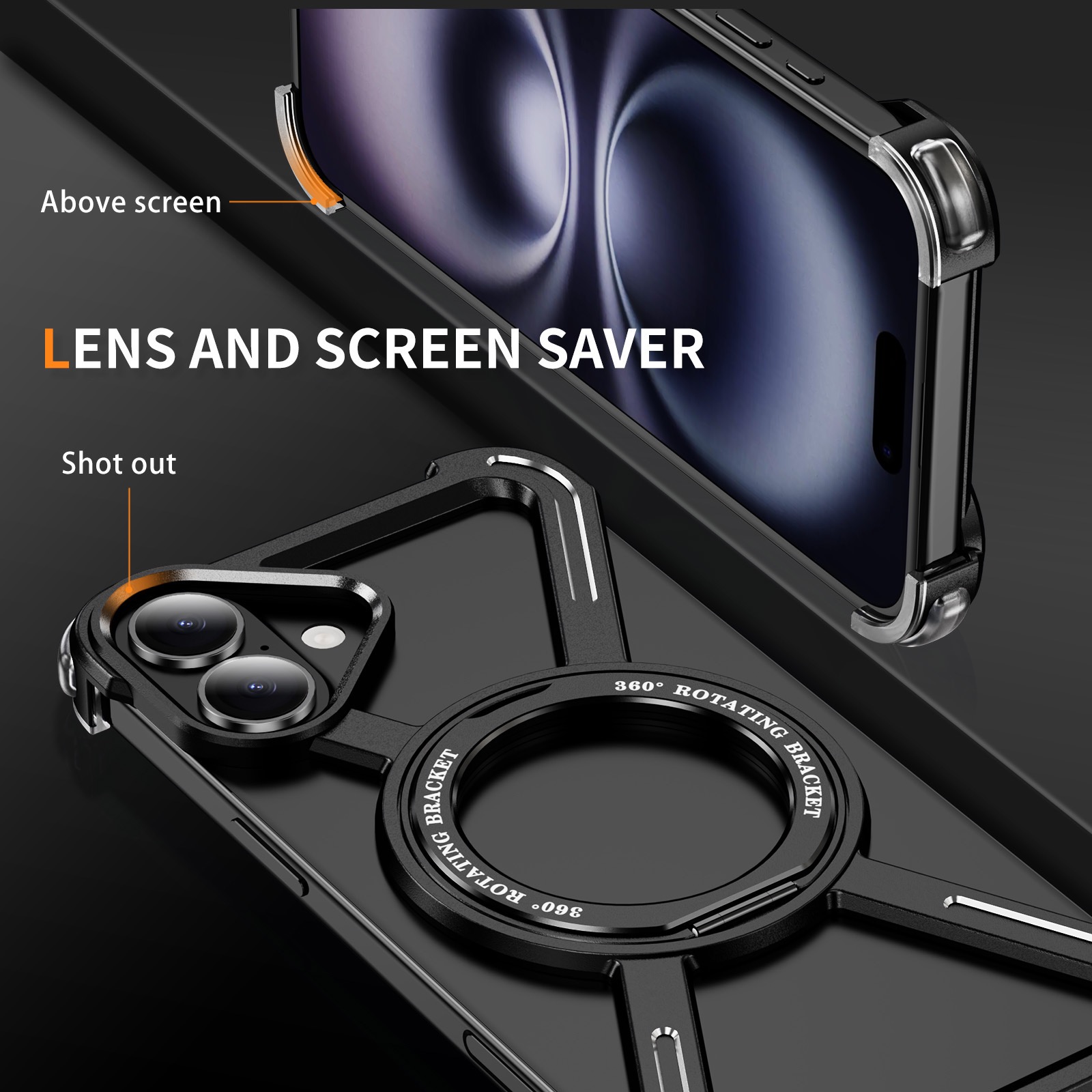 New Skeleton Metal Rotating Bracket Magnetic Phone Case