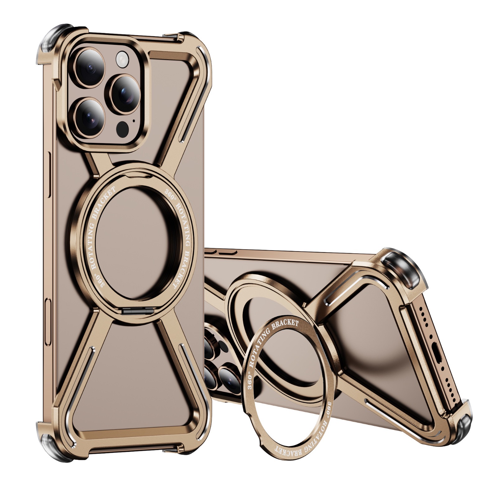 New Skeleton Metal Rotating Bracket Magnetic Phone Case