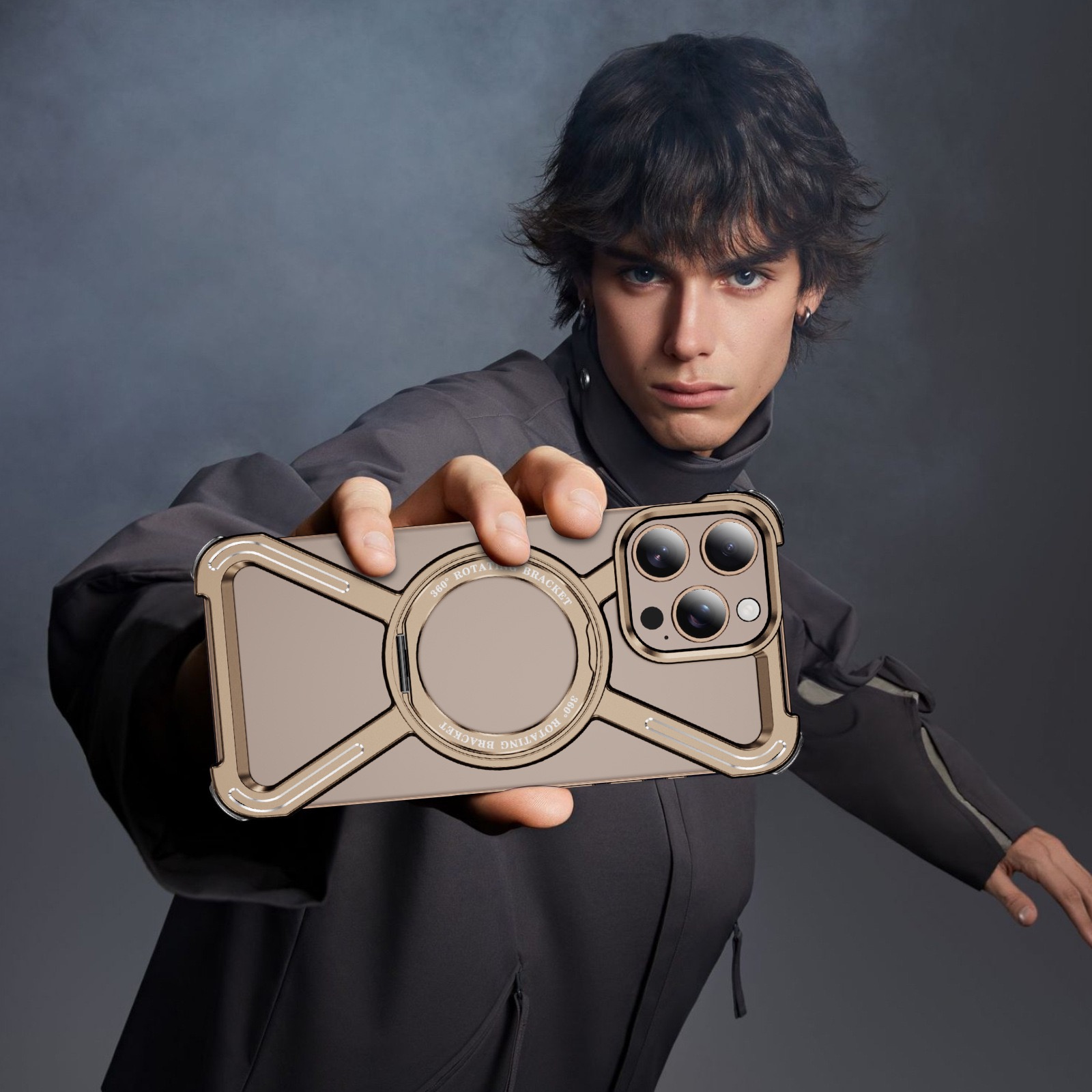 New Skeleton Metal Rotating Bracket Magnetic Phone Case