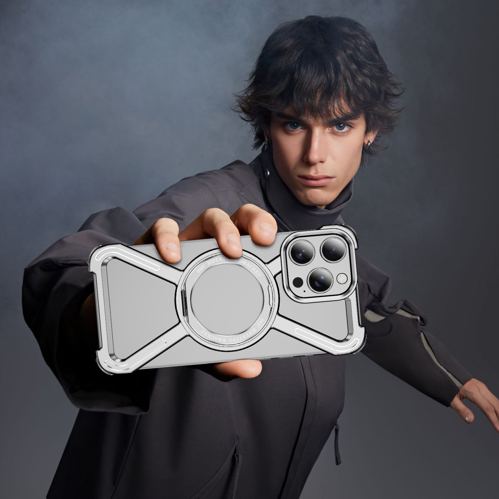 New Skeleton Metal Rotating Bracket Magnetic Phone Case