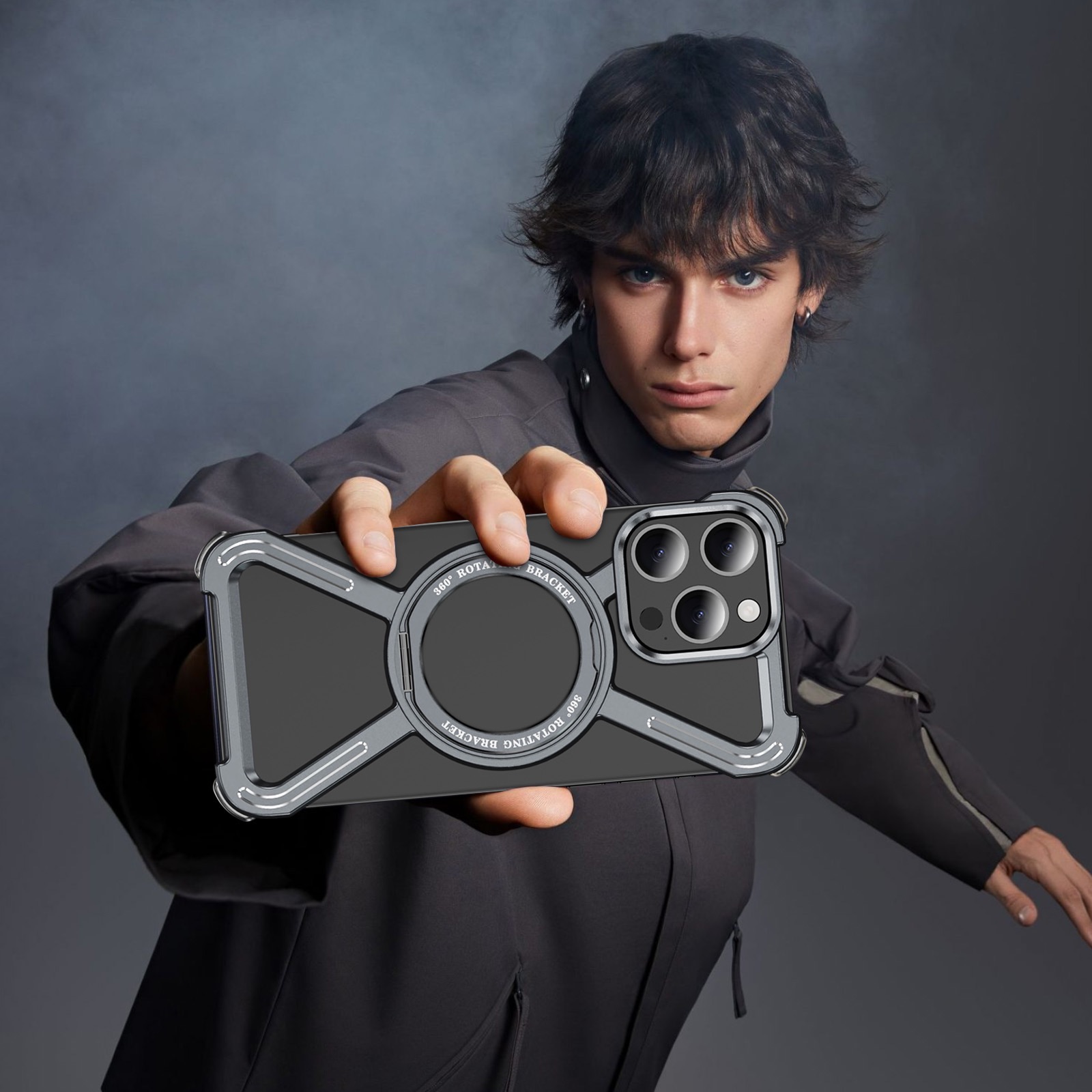 New Skeleton Metal Rotating Bracket Magnetic Phone Case