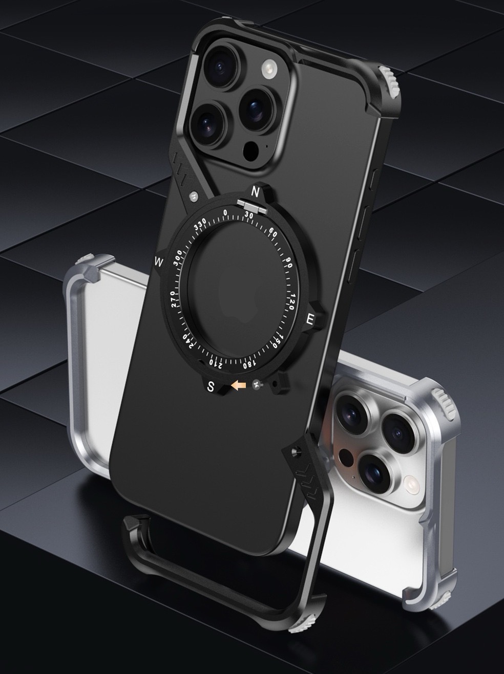S-shaped Compass Rotating Magnetic Bracket Mobile Phone Case