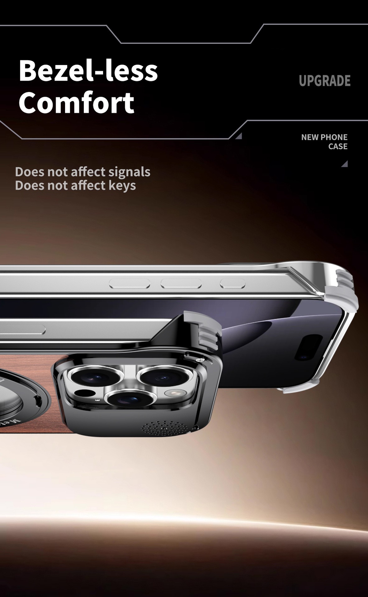 Walnut Metal Frameless Rotating Stand Magnetic Phone Case