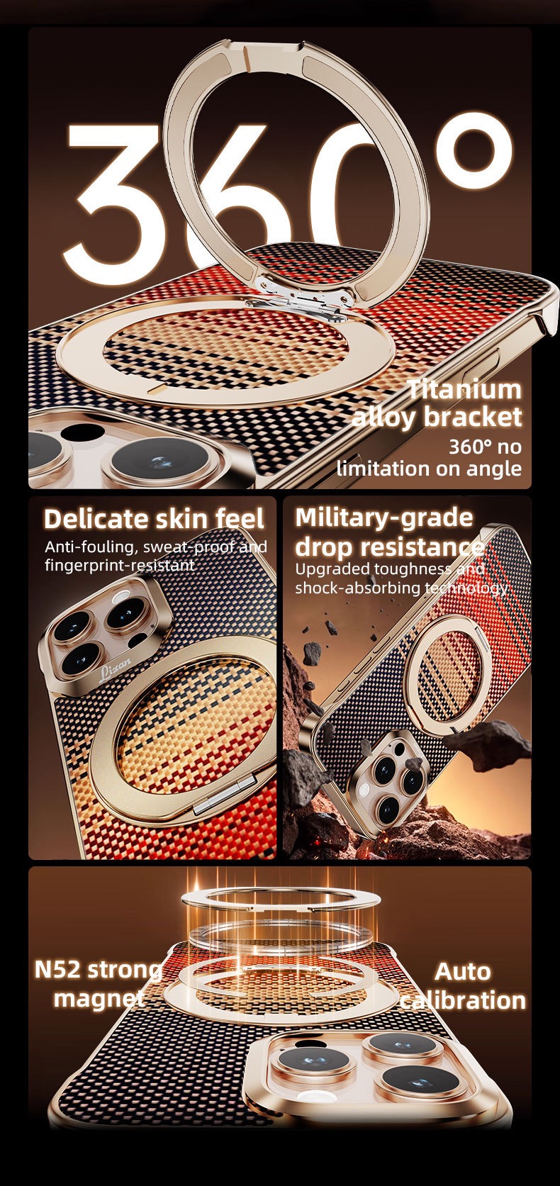 Kevlar Elegant Magnetic Rotating Bracket Phone Case