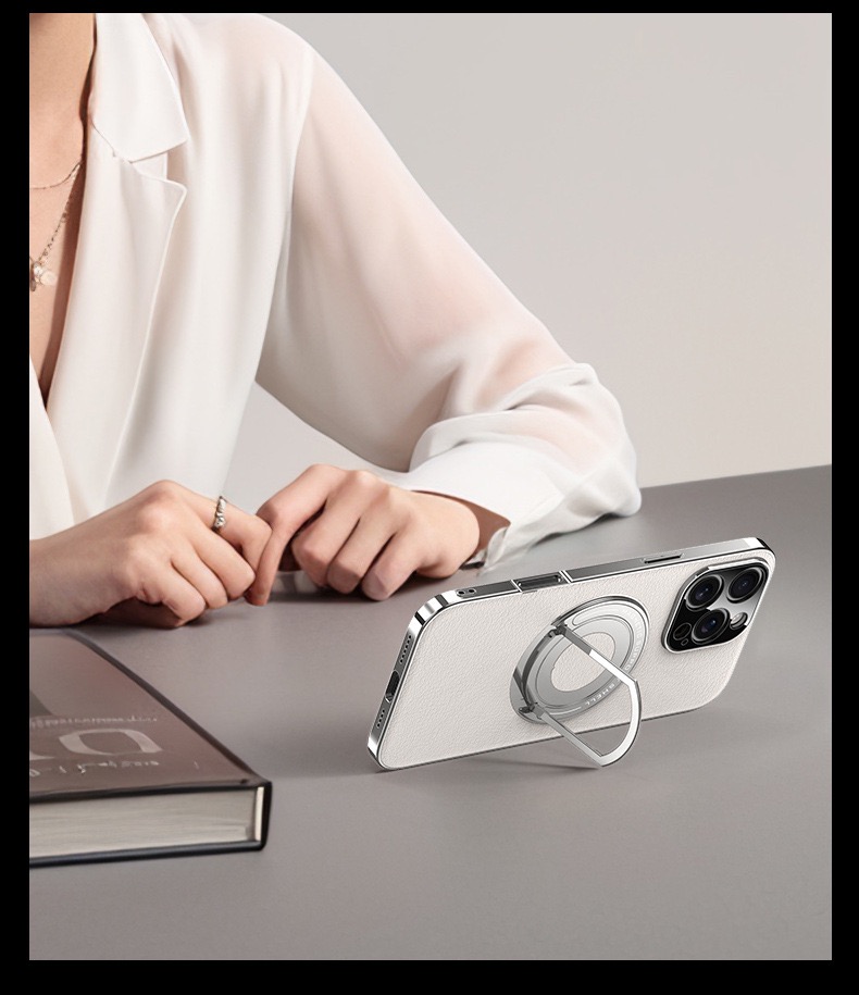 Hidden Bracket Magnetic Leather Pivot Case