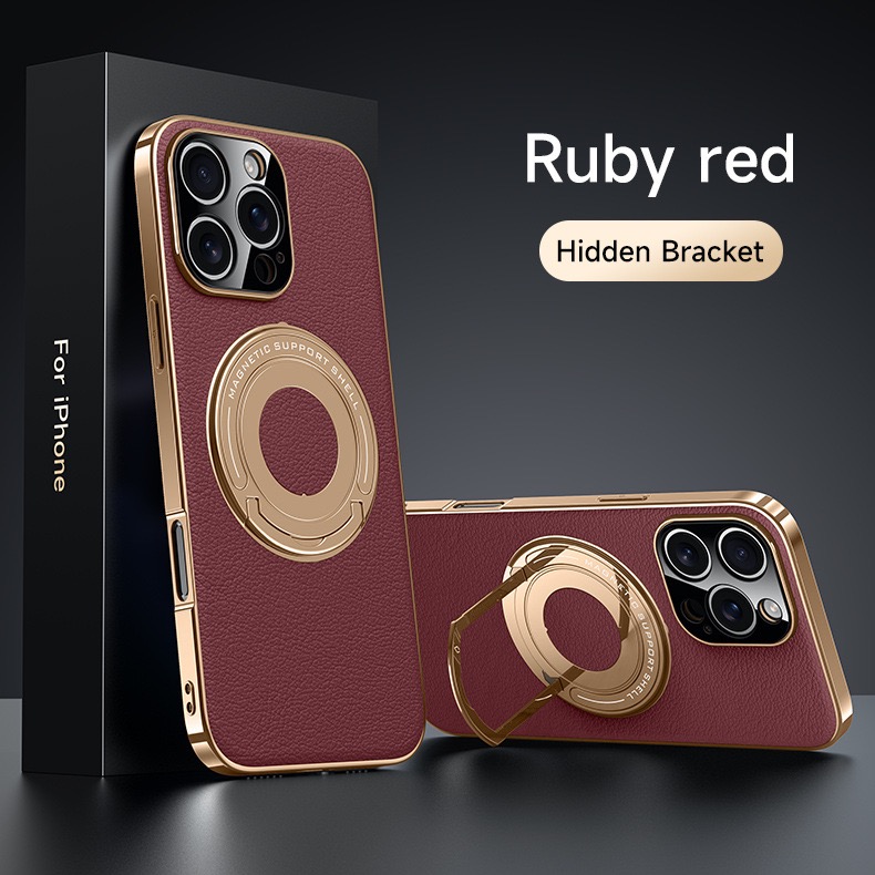 Hidden Bracket Magnetic Leather Pivot Case