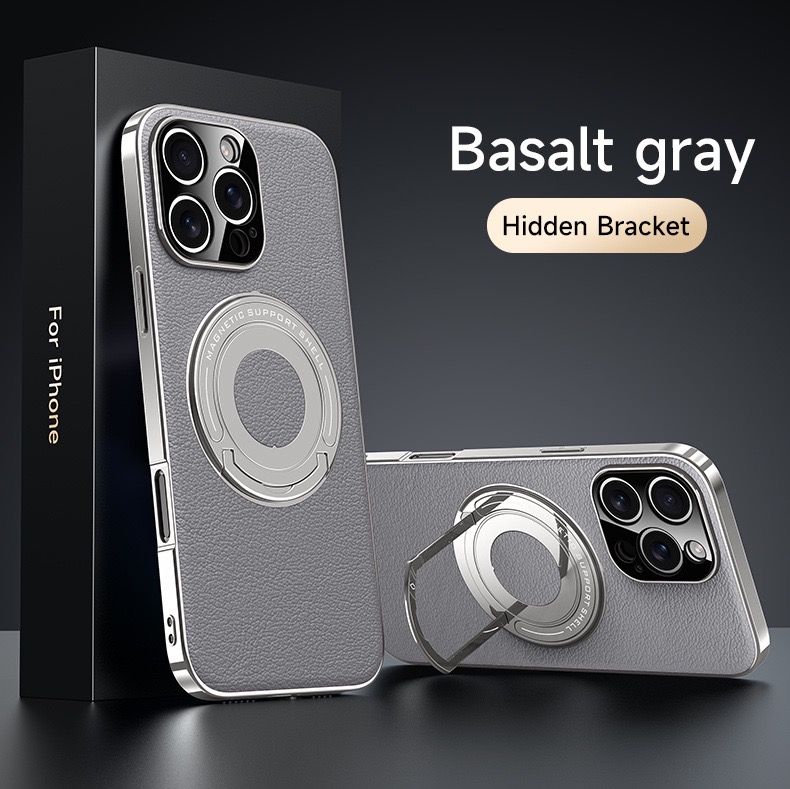 Hidden Bracket Magnetic Leather Pivot Case