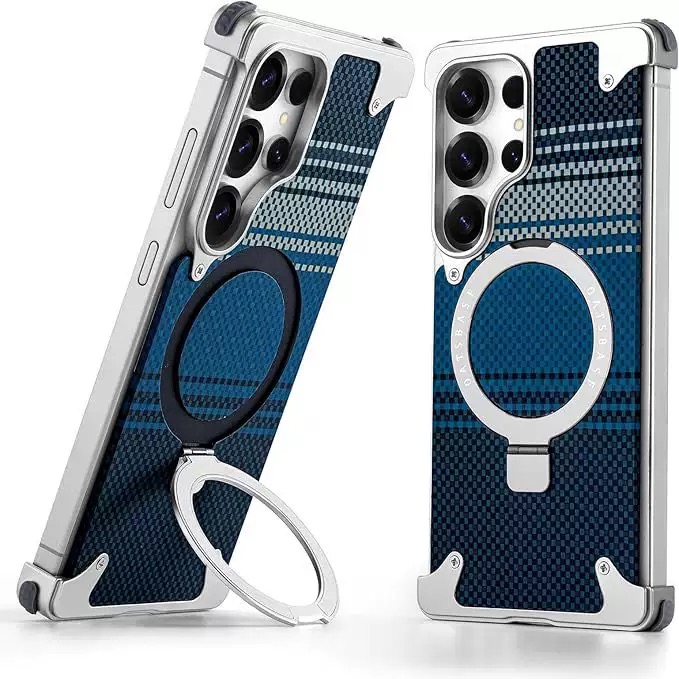 Kevlar Carbon Fiber Pattern Magnetic Bracket Phone Case