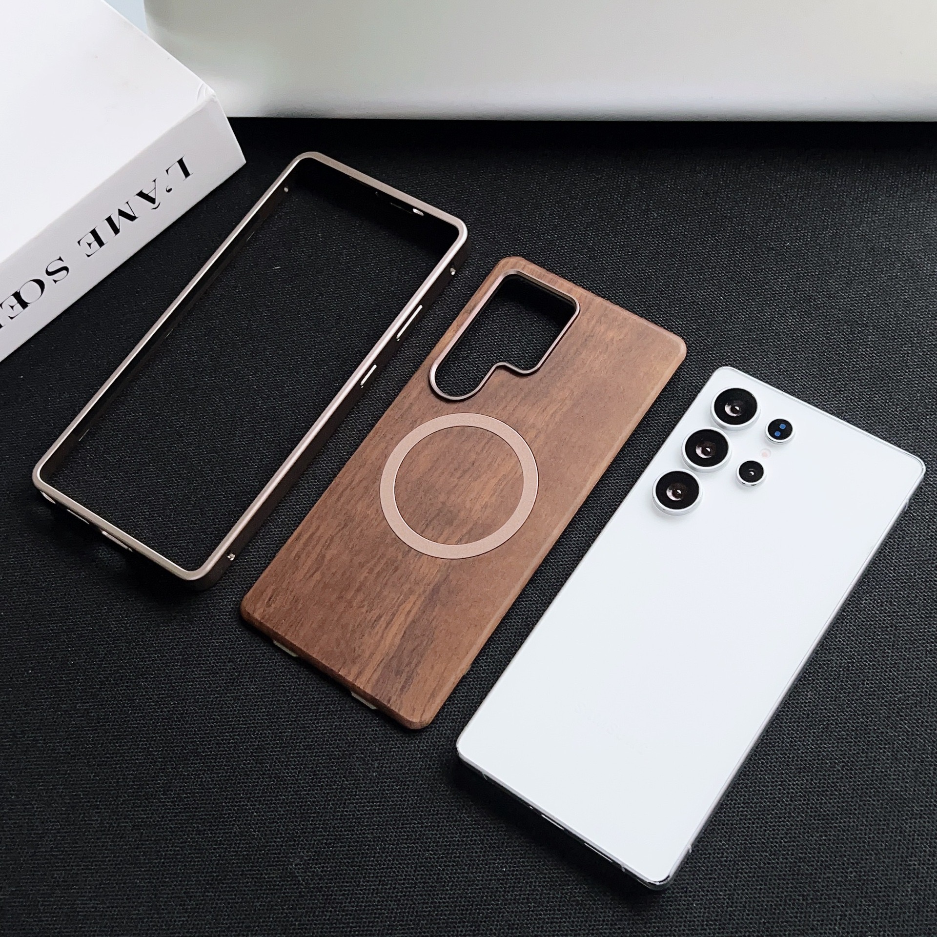 Walnut Metal Snap Frame Magnetic Phone Case
