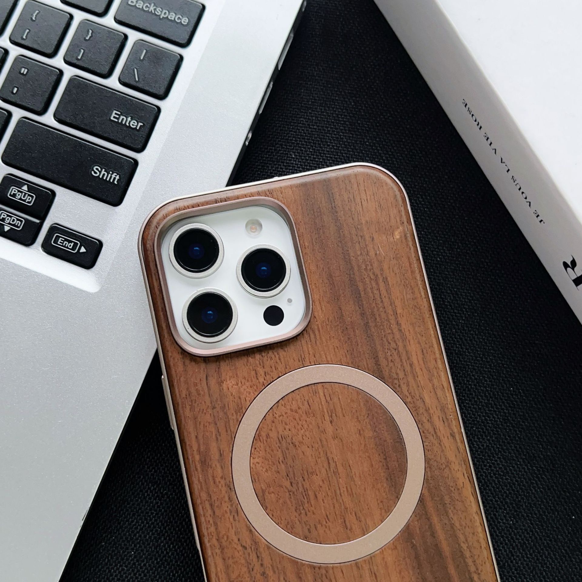 Walnut Metal Snap Frame Magnetic Phone Case