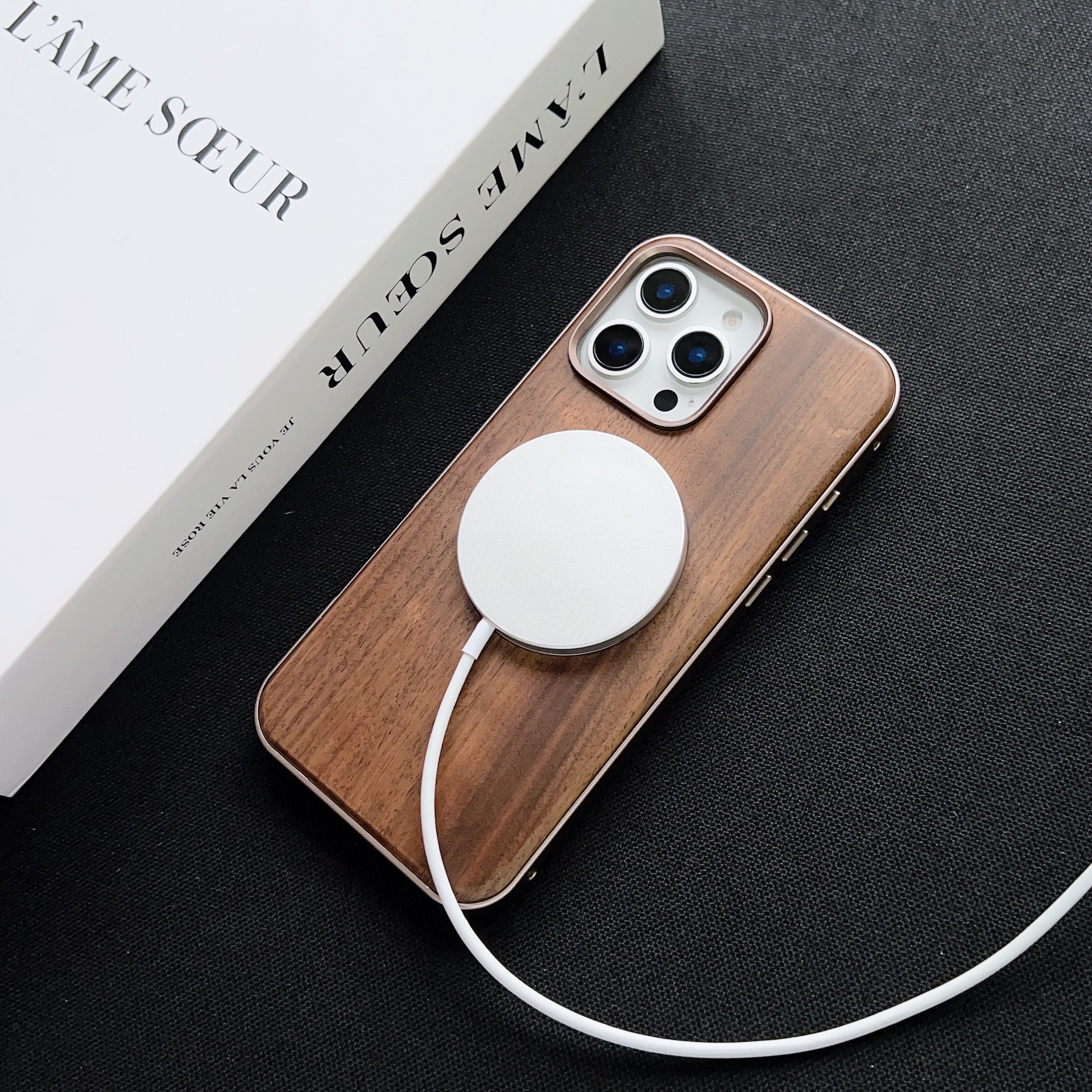 Walnut Metal Snap Frame Magnetic Phone Case