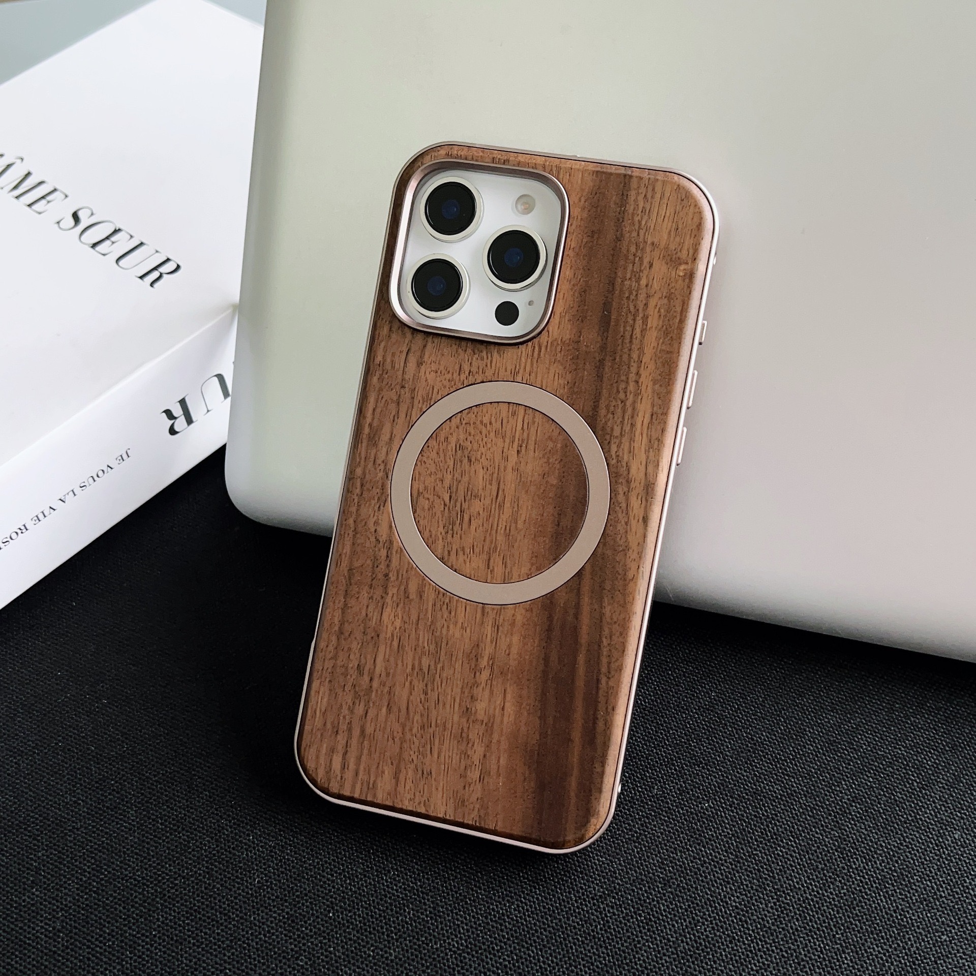 Walnut Metal Snap Frame Magnetic Phone Case