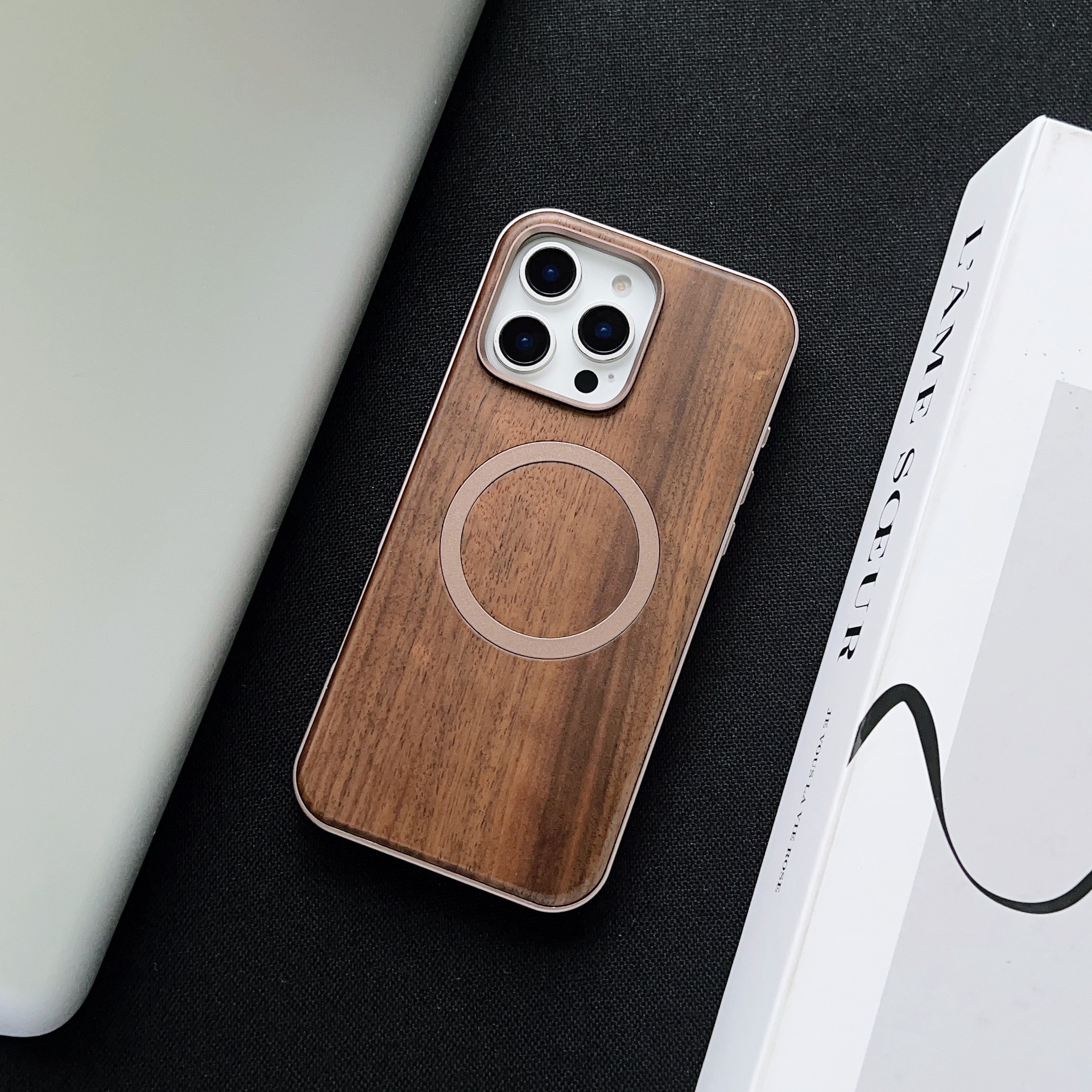Walnut Metal Snap Frame Magnetic Phone Case
