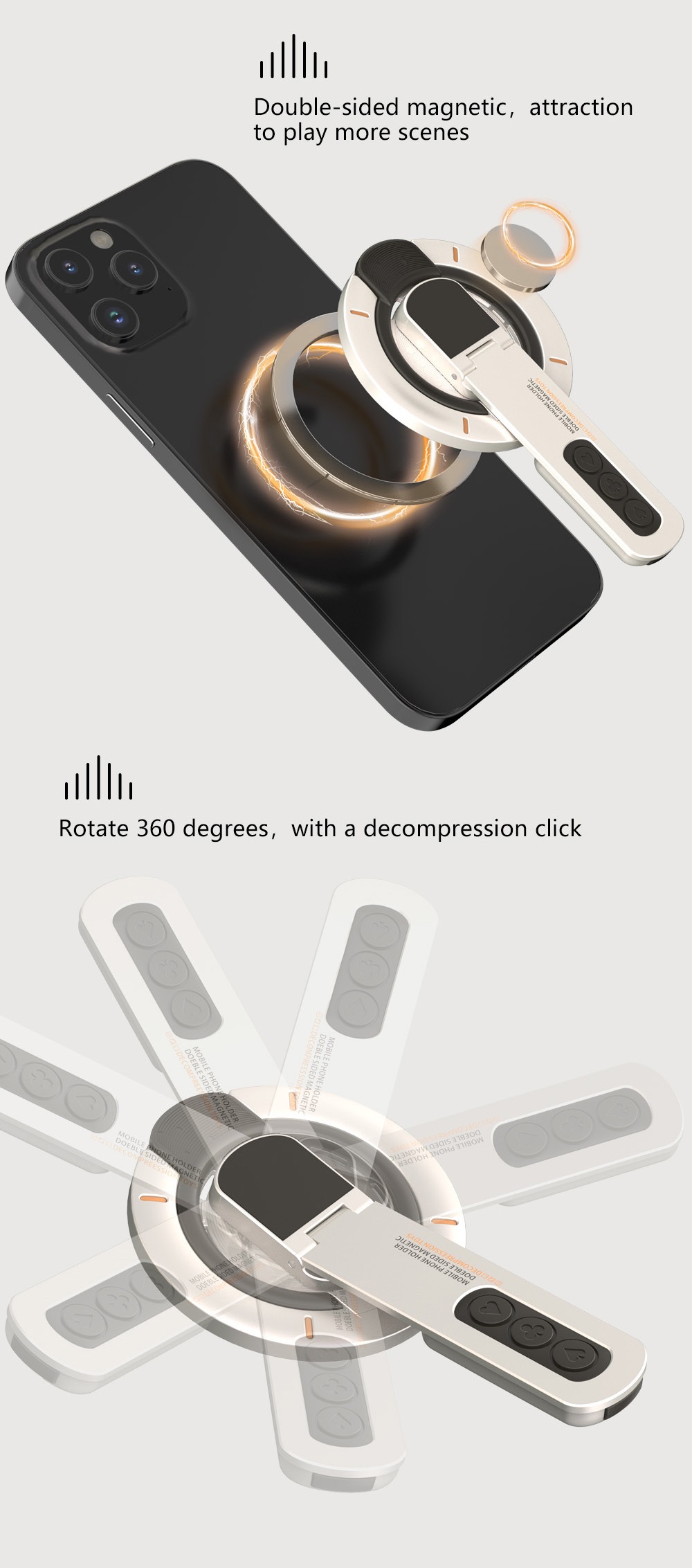 Double-sided Magnetic Ring Decompression Mobile Phone Holder