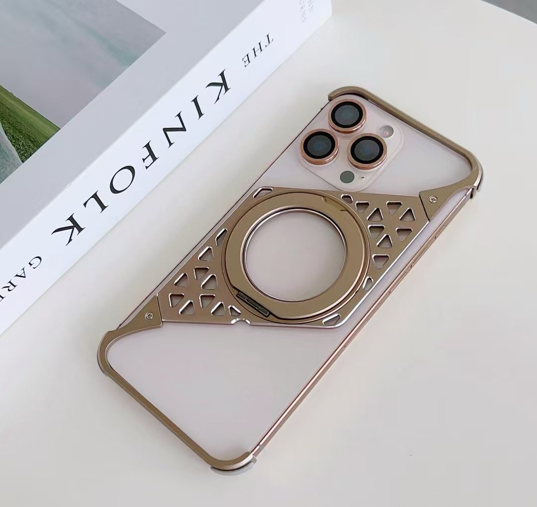 Innovative metal heat dissipation frameless rotating magnetic bracket mobile phone case