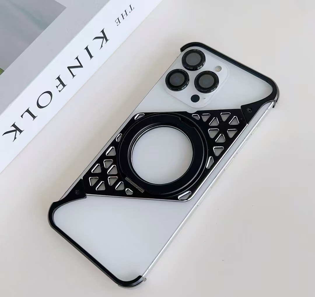 Innovative metal heat dissipation frameless rotating magnetic bracket mobile phone case