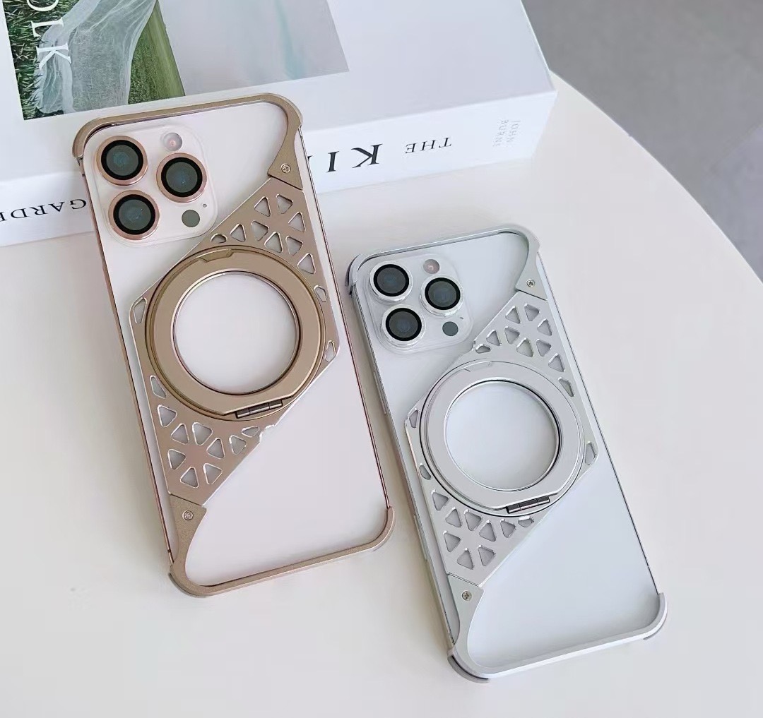 Innovative metal heat dissipation frameless rotating magnetic bracket mobile phone case