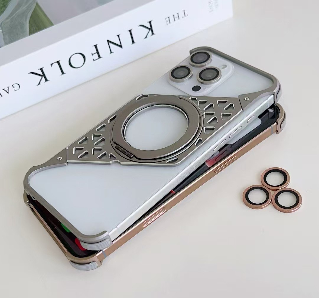 Innovative metal heat dissipation frameless rotating magnetic bracket mobile phone case