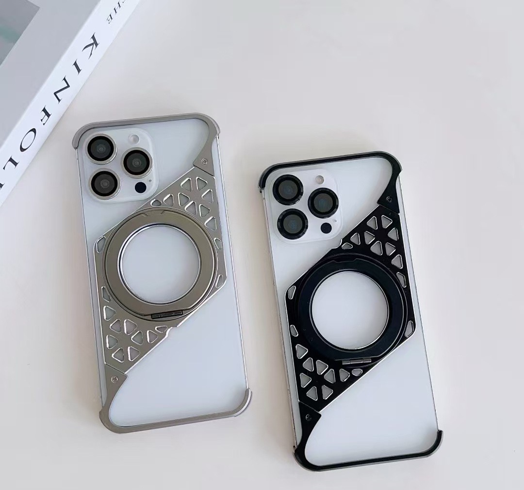 Innovative metal heat dissipation frameless rotating magnetic bracket mobile phone case