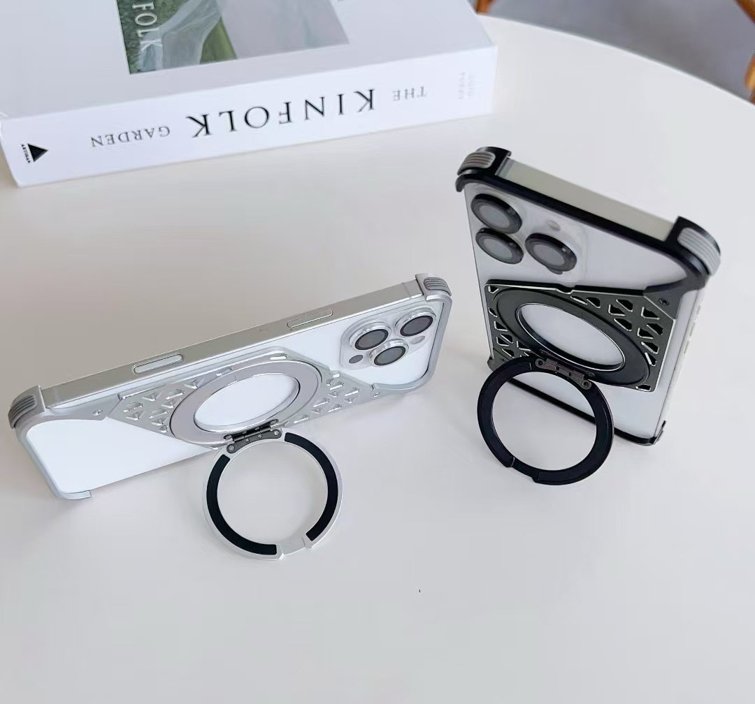 Innovative metal heat dissipation frameless rotating magnetic bracket mobile phone case