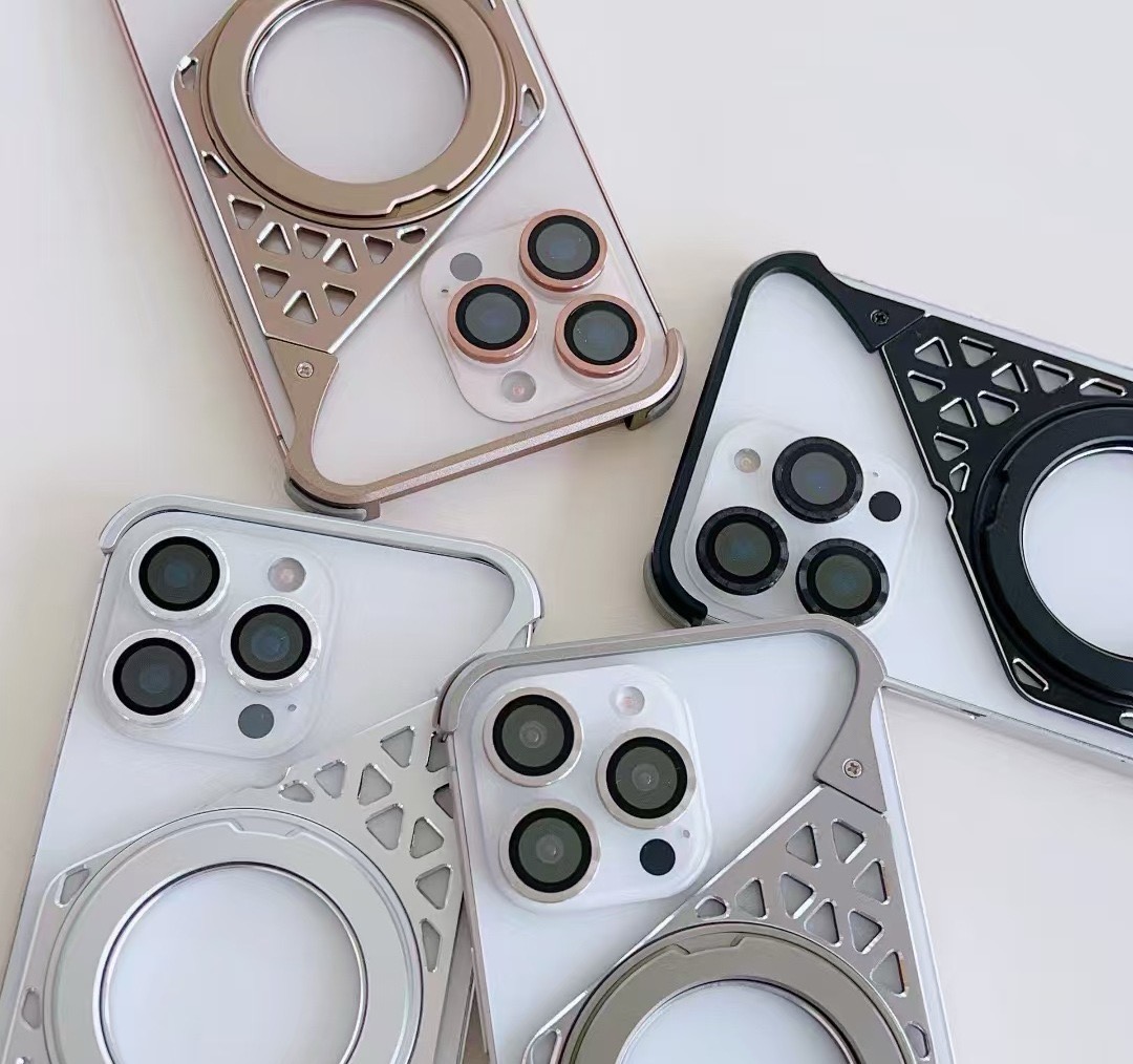 Innovative metal heat dissipation frameless rotating magnetic bracket mobile phone case