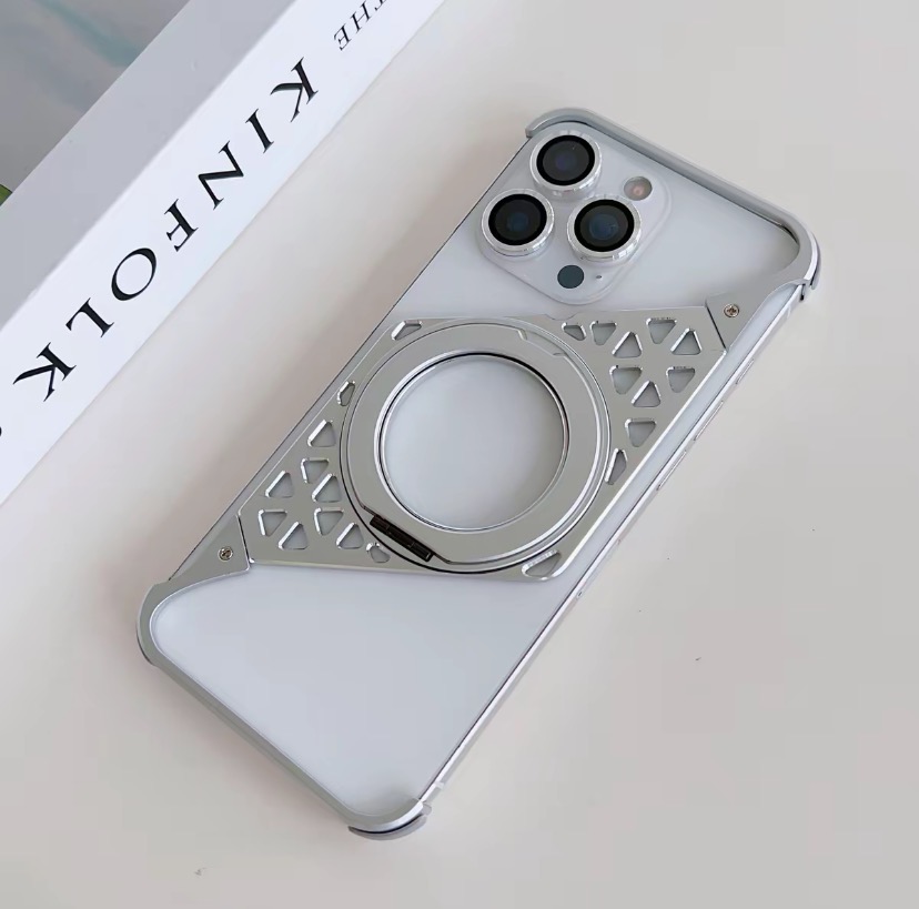 Innovative metal heat dissipation frameless rotating magnetic bracket mobile phone case