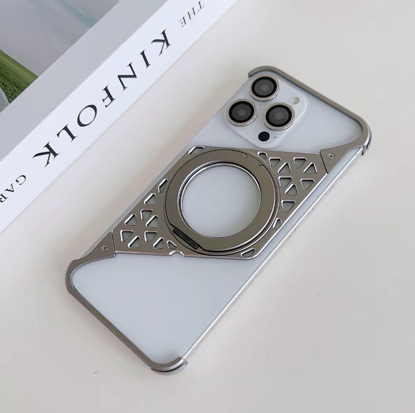 Innovative metal heat dissipation frameless rotating magnetic bracket mobile phone case