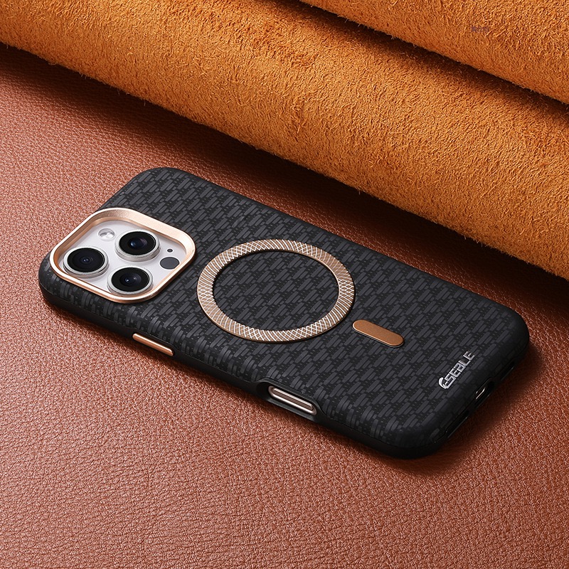 Premium Triangle Pattern Leather Magnetic Phone Case