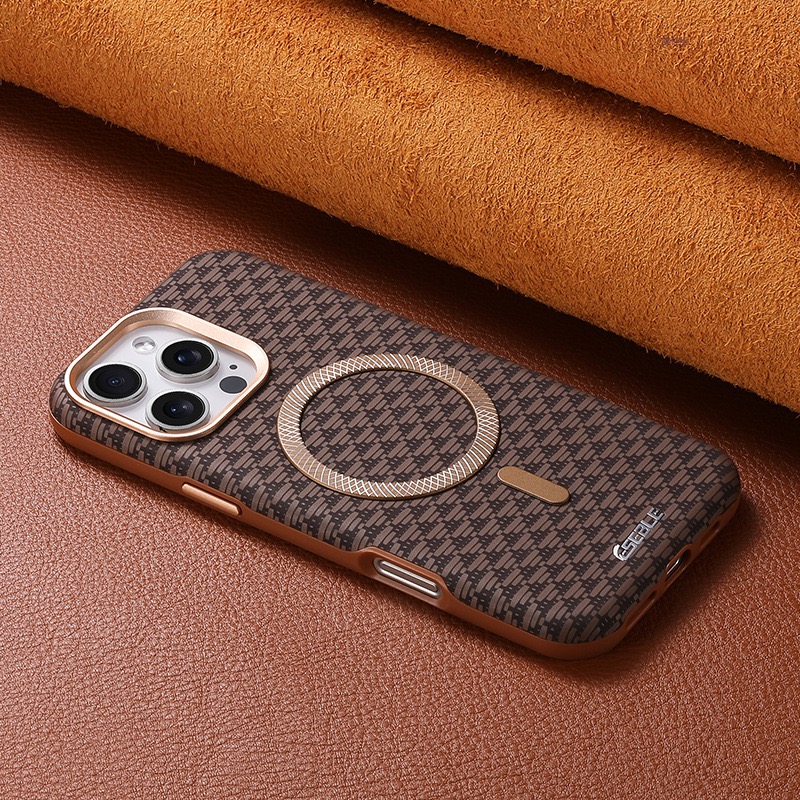 Premium Triangle Pattern Leather Magnetic Phone Case