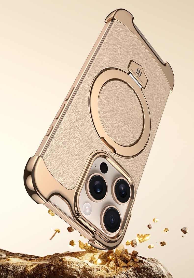 Brand New Plain Leather Borderless Magnetic Bracket Mobile Phone Case