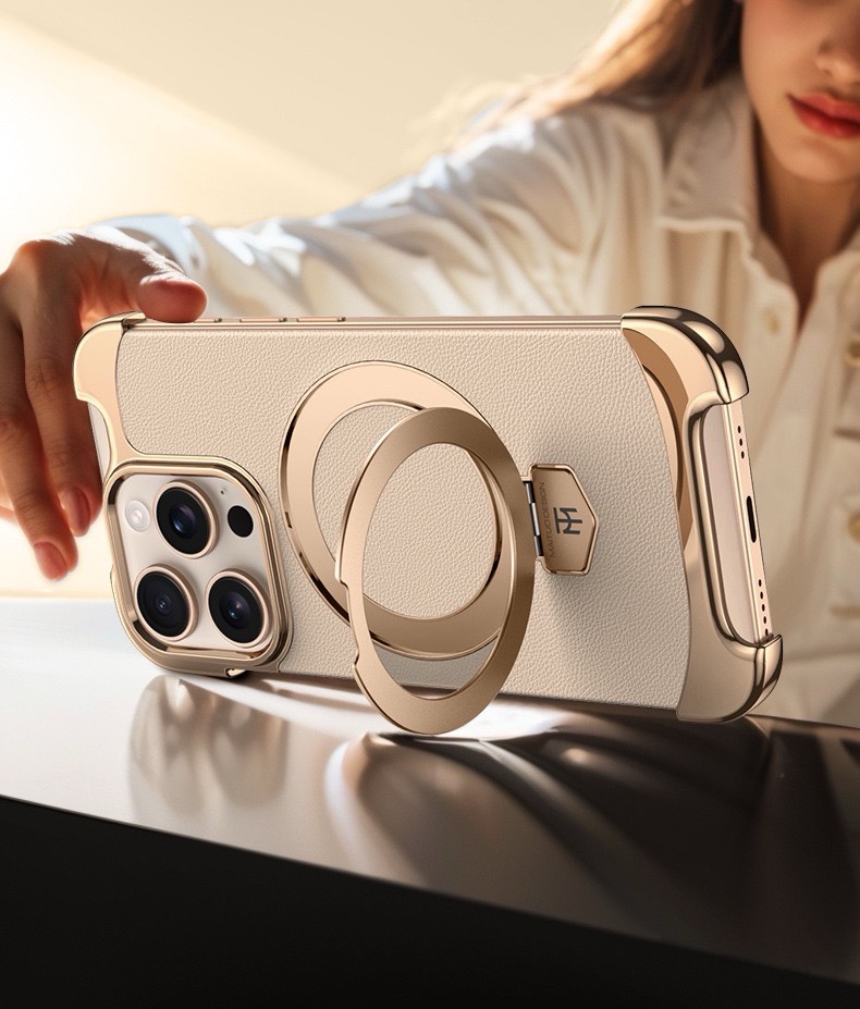 Brand New Plain Leather Borderless Magnetic Bracket Mobile Phone Case