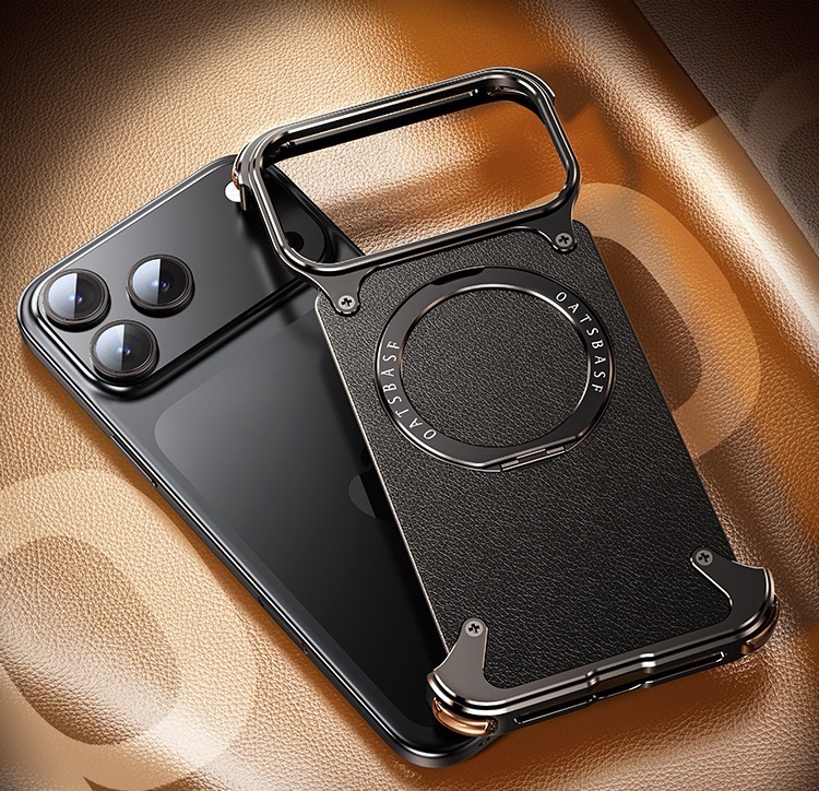 Luxury Genuine Leather Frameless Rotating Stand Phone Case