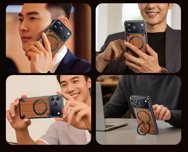 Designed Magnetic Walnut Metal Phone Case