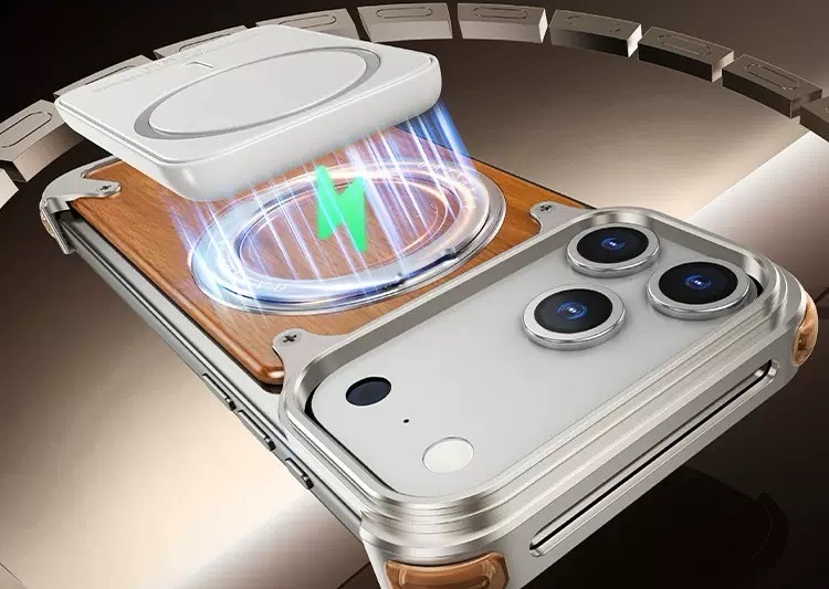 Designed Magnetic Walnut Metal Phone Case