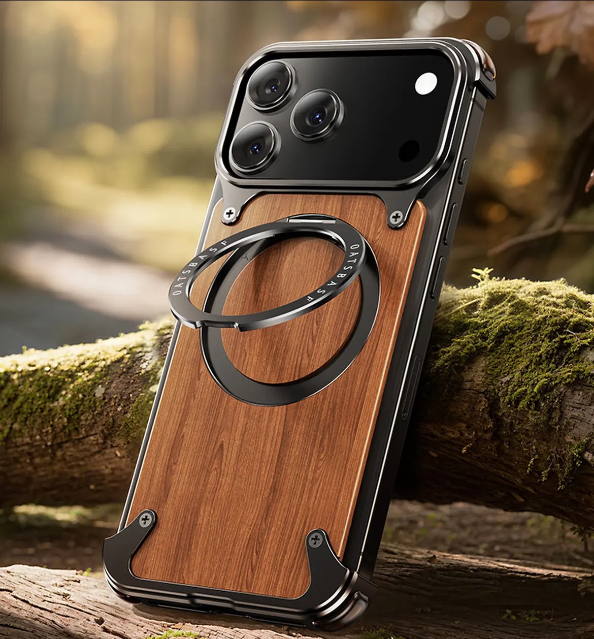 Designed Magnetic Walnut Metal Phone Case