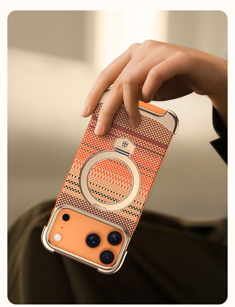 Noble Artistic Frame Carbon Fiber Pattern Magnetic Bracket Phone Case