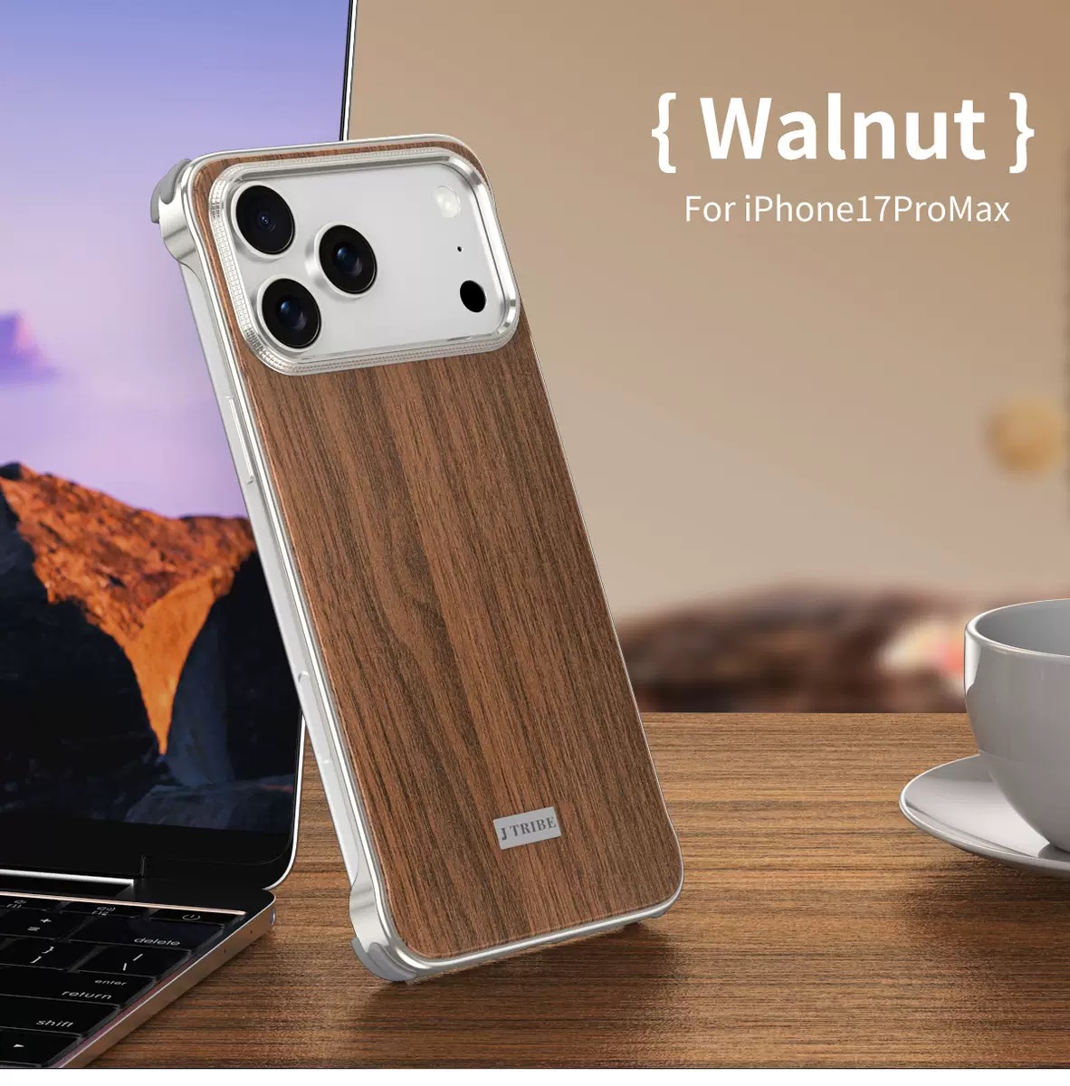 Metal Frameless Wood Grain Magnetic Phone Case