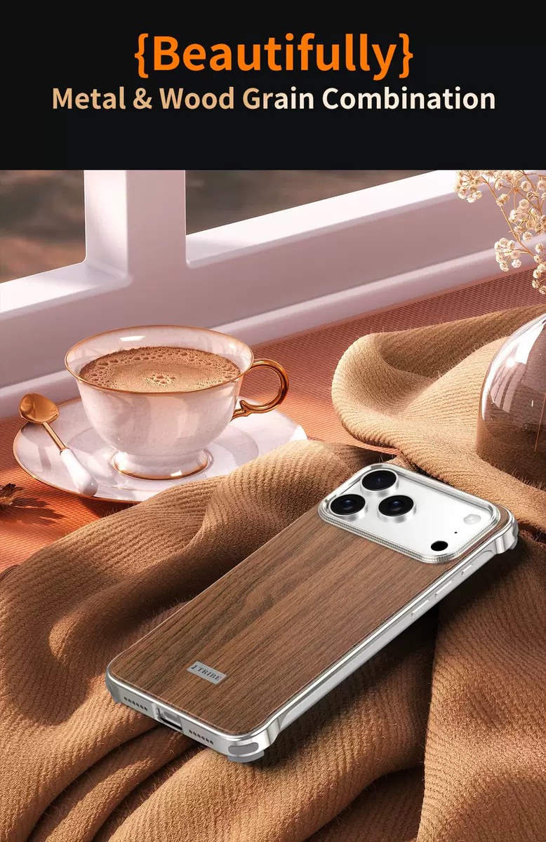 Metal Frameless Wood Grain Magnetic Phone Case
