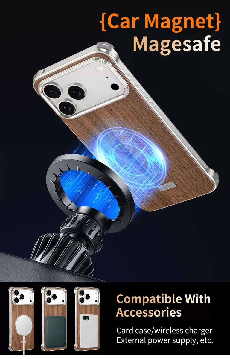 Metal Frameless Wood Grain Magnetic Phone Case