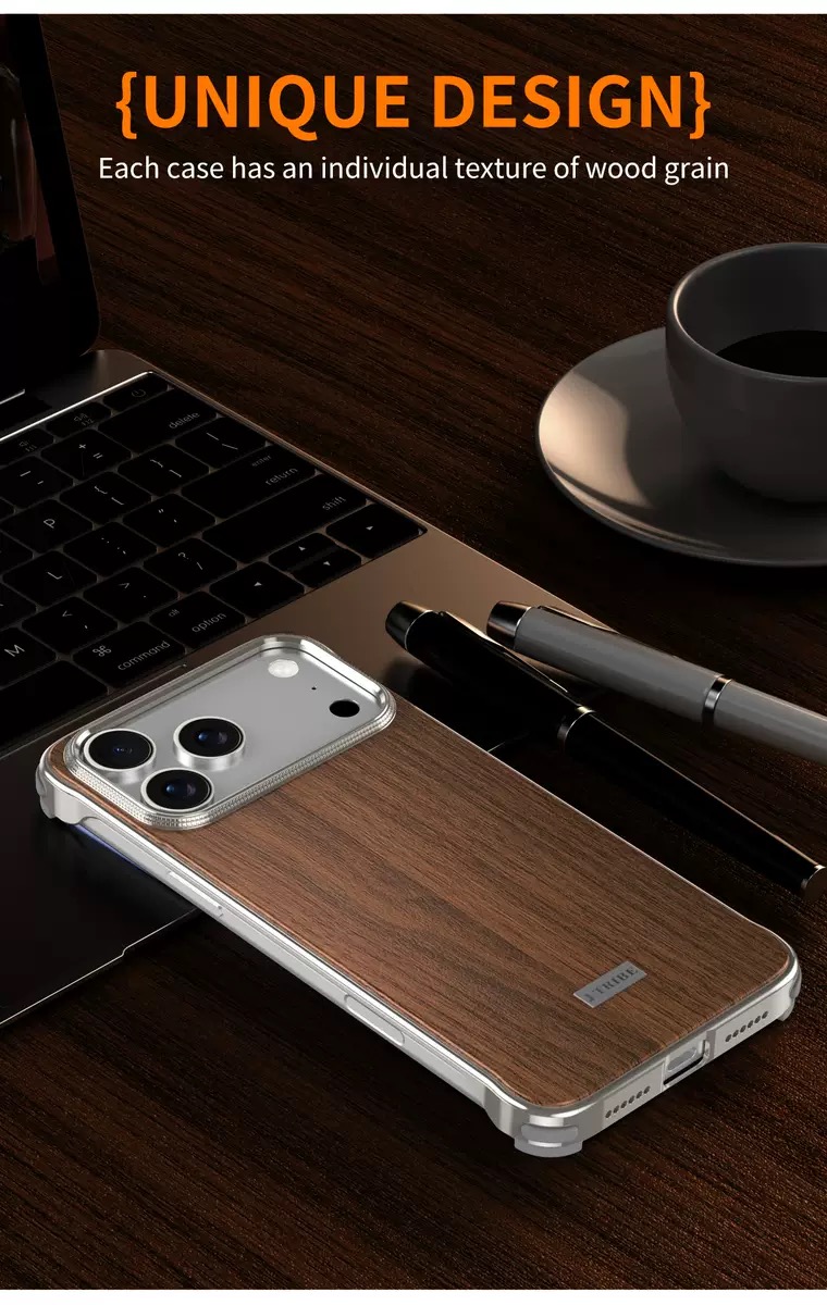Metal Frameless Wood Grain Magnetic Phone Case