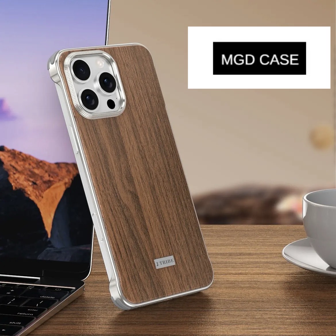 Metal Frameless Wood Grain Magnetic Phone Case