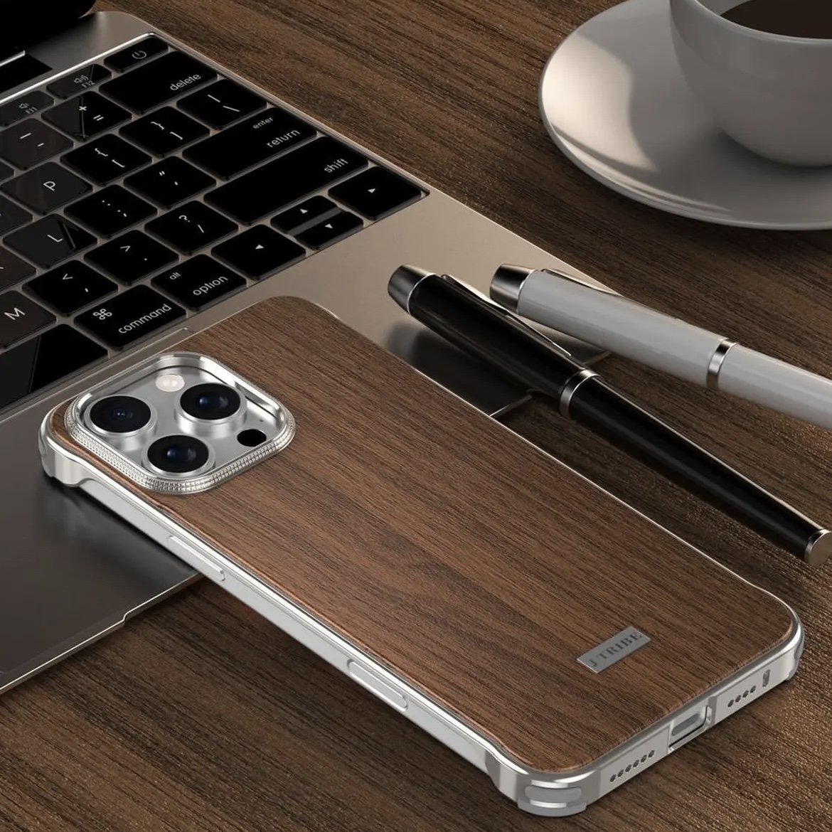 Metal Frameless Wood Grain Magnetic Phone Case